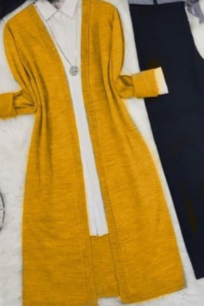 Triko Uzun Hırka-Hardal