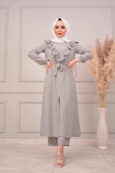 Yırtmaçlı Takım Gri