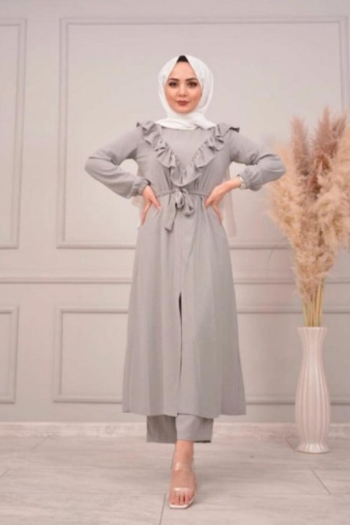 Yırtmaçlı Takım Gri