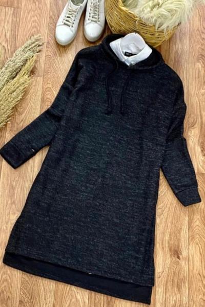 Yumoş Kapşonlu Tunik Siyah