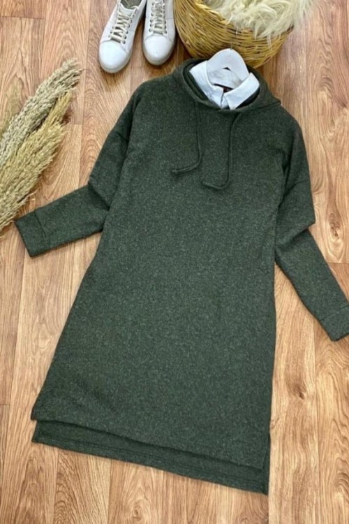 Yumoş Kapşonlu Tunik Haki