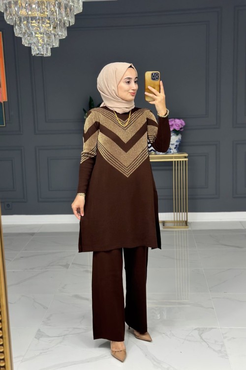 Ahlam şık triko takım - kahve