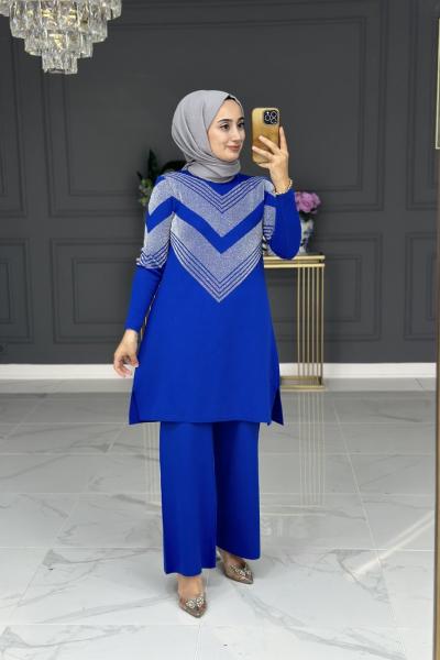 Ahlam şık triko takım - mavi