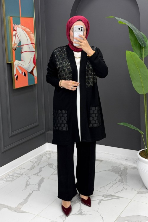 Aliye Takım Taş Detaylı - Siyah