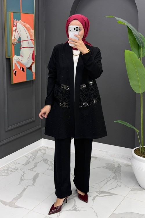 Aliye Takım Payet Detaylı - Siyah