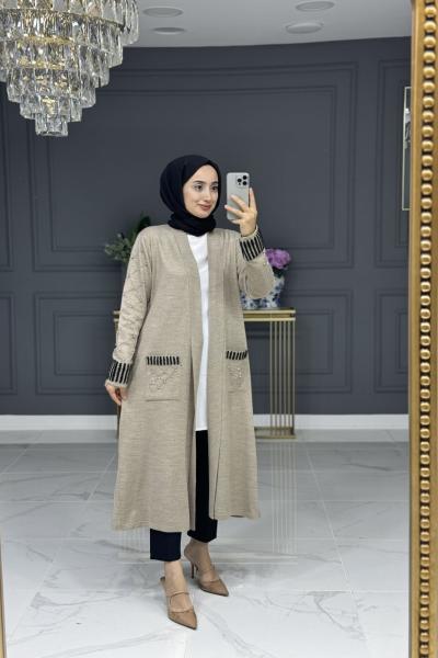 Arma uzun taşlı hırka - vizon