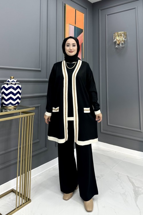 Aslı Tesettür Üçlü Takım- Siyah