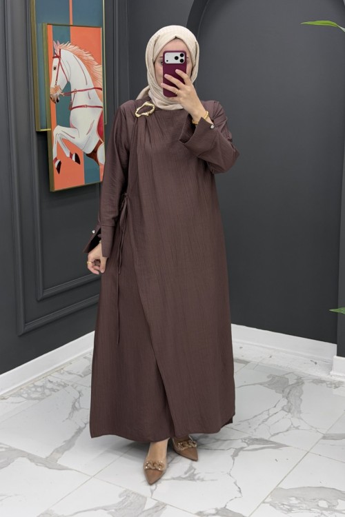 Ayperi Uzun Elbise - Kahve