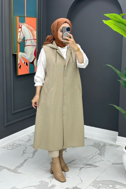 Aysel Uzun Yelek - Bej