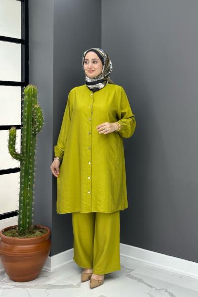 Bahar Düğmeli Takım - Yağ Yeşili