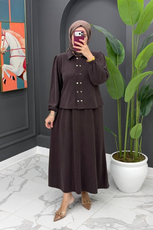 Bergüzar Etekli Takım - Kahve