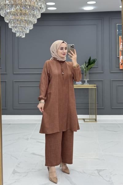 Bilge tesettur takım - kahve