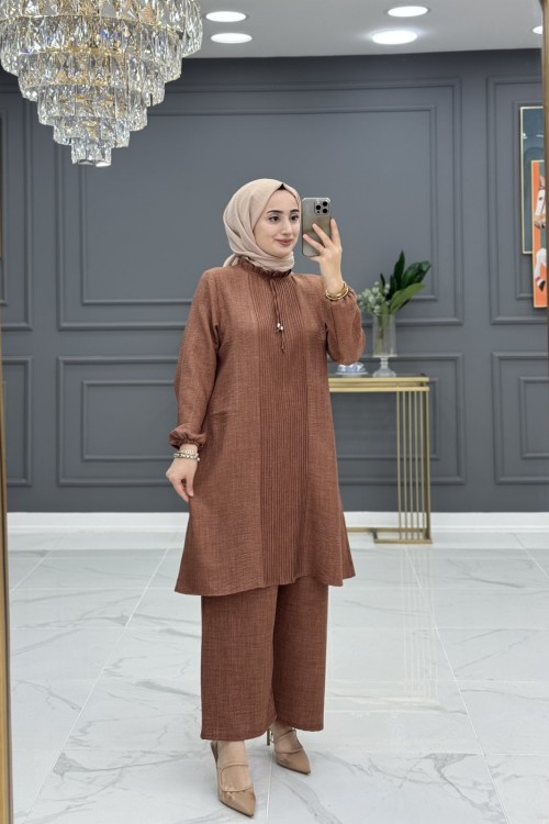 Bilge tesettur takım - kahve