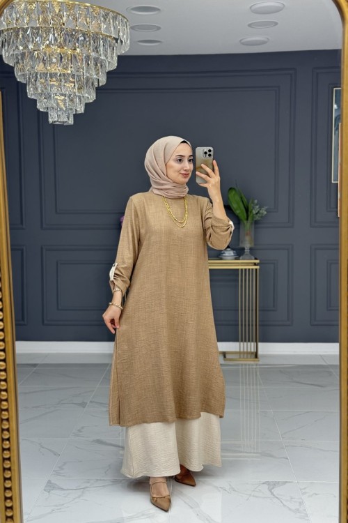 Billur elbise -camel