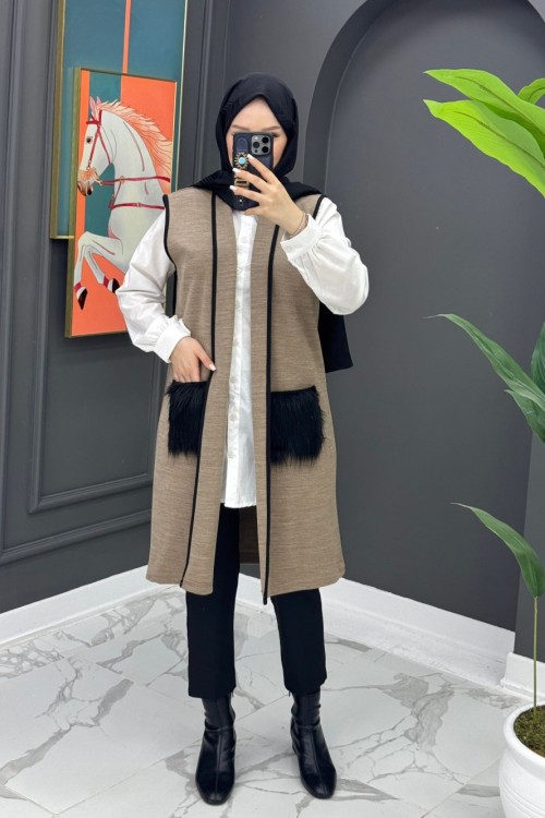 Cebi Kürklü Yelek - Vizon