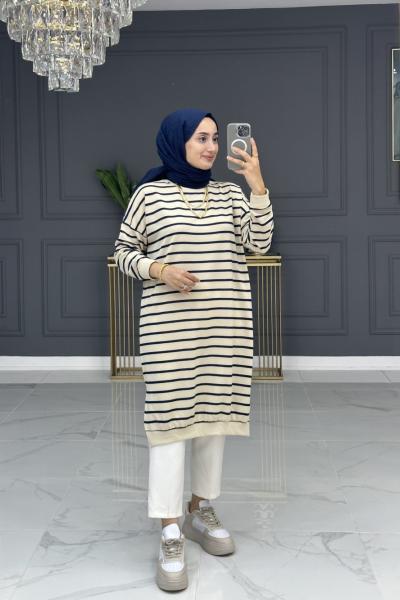 çizgili spor tunik - lacivert