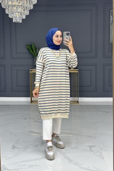 çizgili spor tunik -  mavi