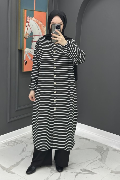 Çizgili Uzun Fitilli Takım - Siyah