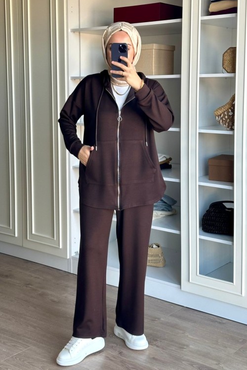 Fermuarlı Spor Takım - Kahve