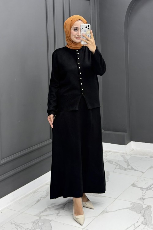 Feyza Triko Etekli Takım - Siyah