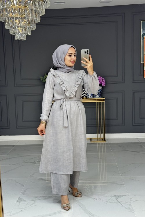 Gökçe uzun tesettur -gri