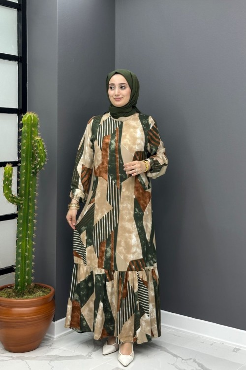 Güllü Elbise - Haki