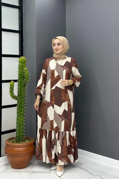 Güllü Elbise - Kahve