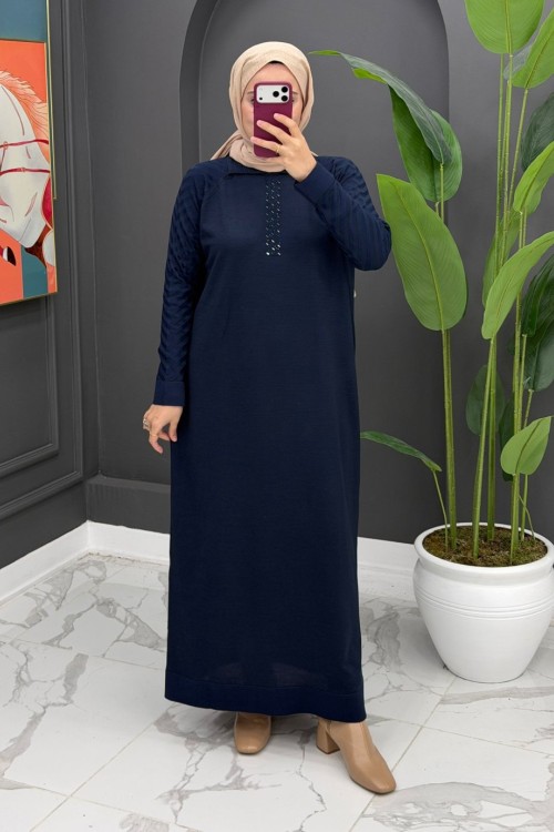 Gülten Merserize Elbise - Lacivert