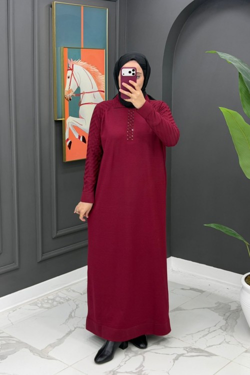 Gülten Merserize Elbise - Bordo