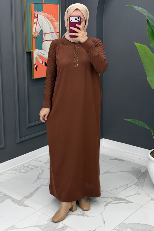 Gülten Merserize Elbise - Kahve