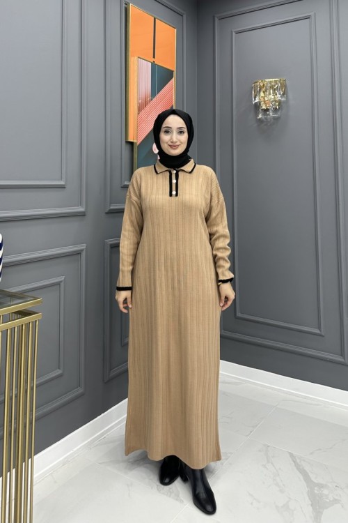 Habibe  Triko Elbise - Camel