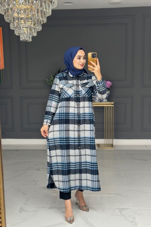 Hanzade oduncu uzun gömlek - mavi