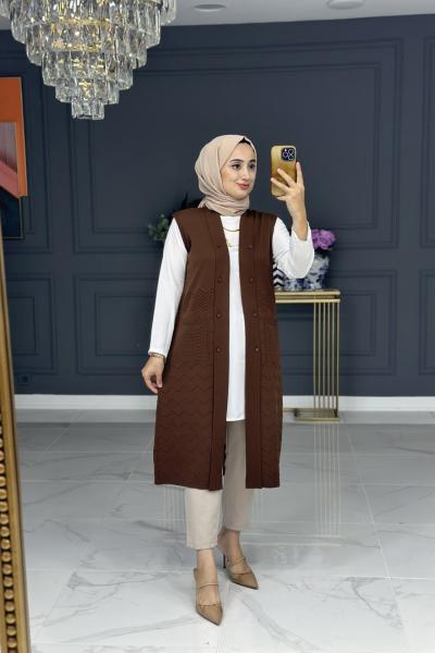 heidi triko uzun yelek - kahve