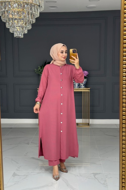 Hüda fitilli uzun takım - gül