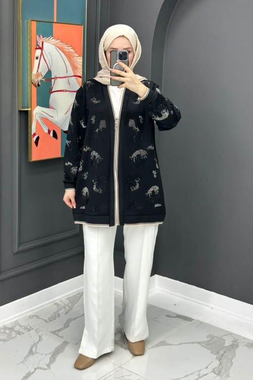 Işıltılı Hırka - Siyah