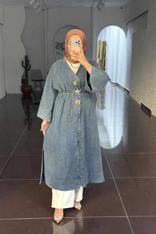 Kot Kap Kimono-Açık Mavi