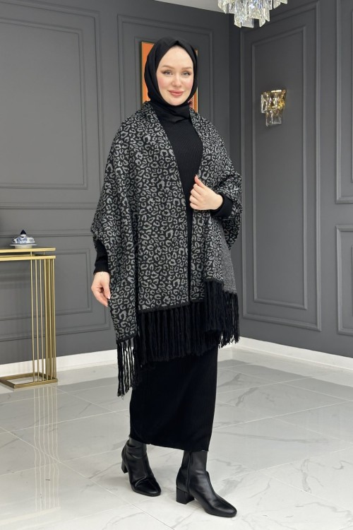 Leopar Desenli Panço - Siyah