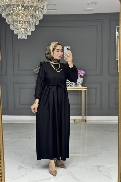 Lotus uzun elbise - siyah