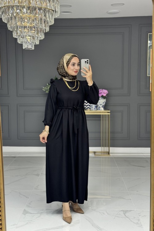 Lotus uzun elbise - siyah