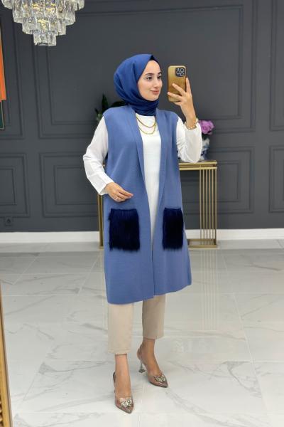 Mahide triko yelek - mavi