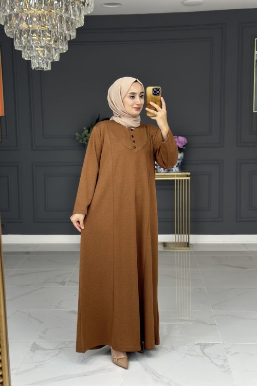 Merve uzun tesettur elbise - taba