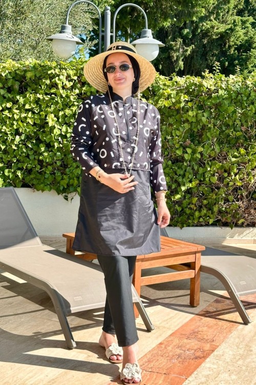 Mery Tesettür Mayo - Siyah Desenli