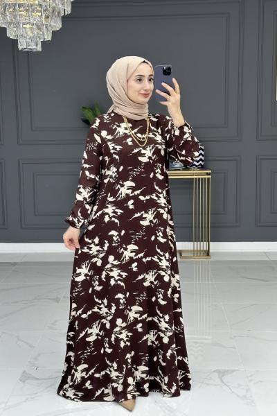 Miray tesettur elbise - kahve