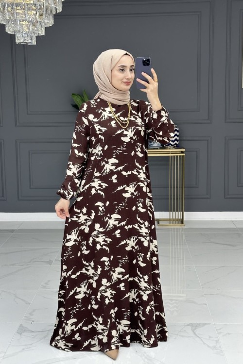 Miray tesettur elbise - kahve