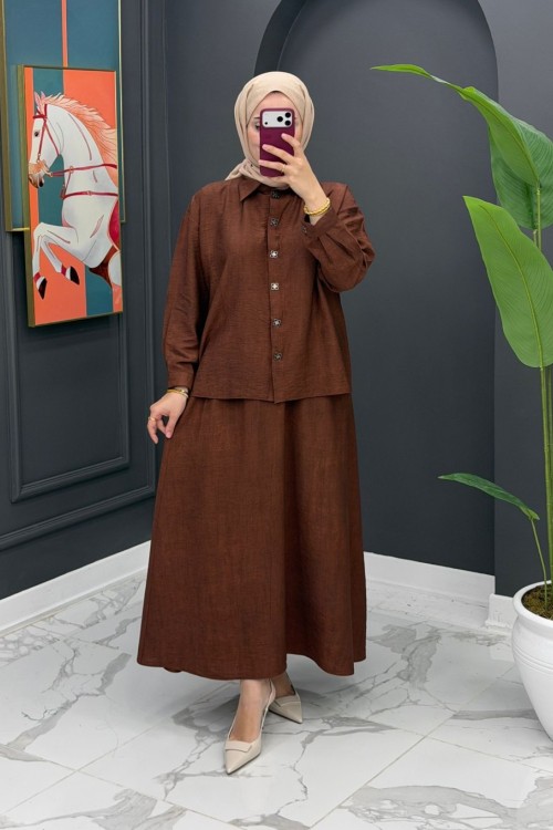 Nehir Etekli Takım- kahverengi