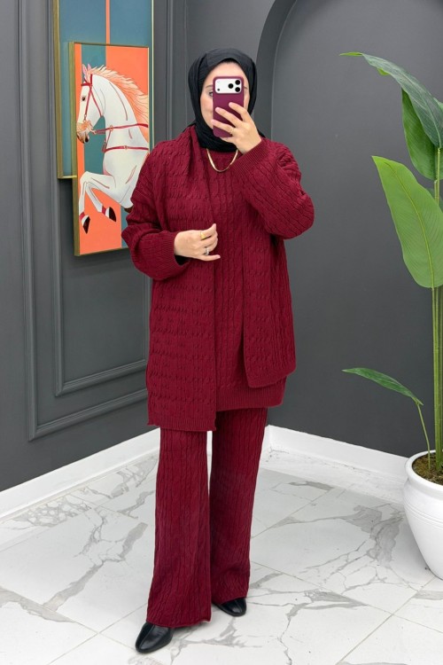 Neva Atkılı Triko Takım -  Bordo