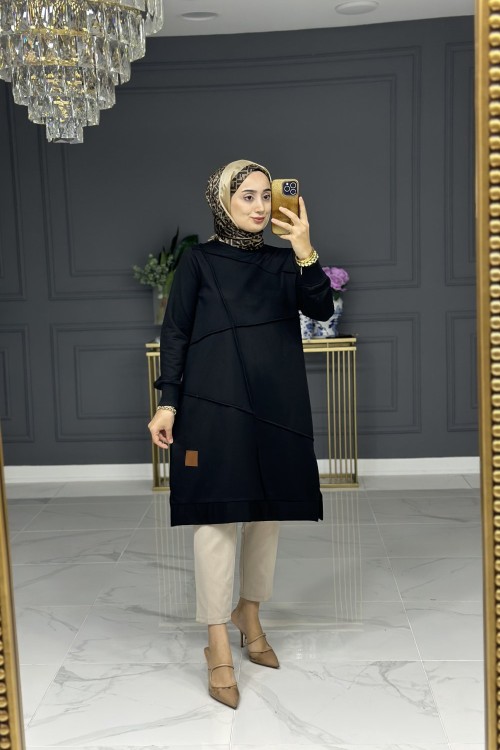 nimet spor büyük beden tunik - siyah