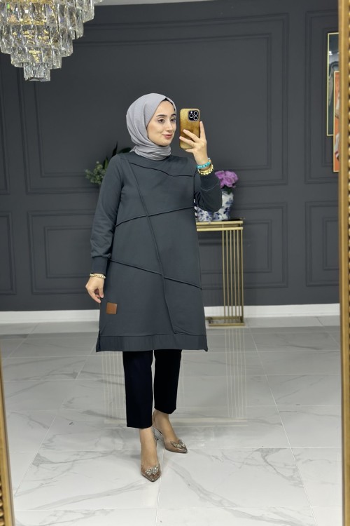 nimet spor büyük beden tunik -  gri