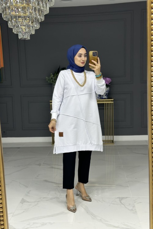 nimet spor büyük beden tunik -  ekru