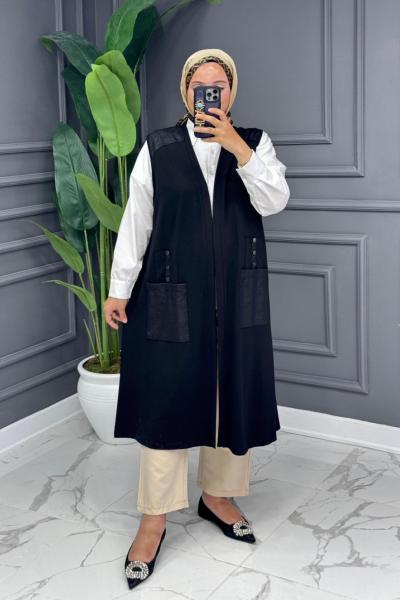Nuriş Uzun Yelek - Siyah